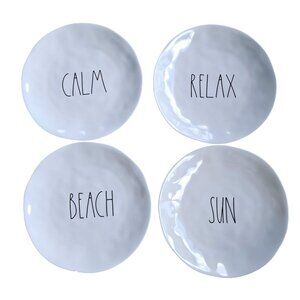 Rae Dunn Artisan Collection Melamine Plates Set Of 4 With Calm/Relax/Beach/Sun T